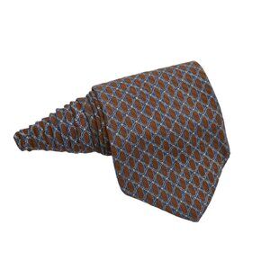 Kenneth Cole New York Mens Tie Necktie Silk Geometric Brown Blue Made in USA